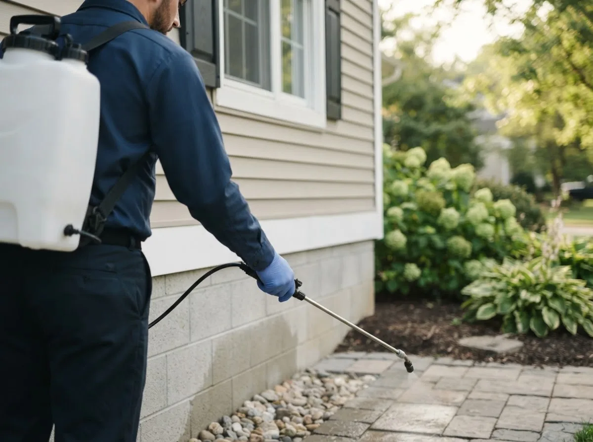 Pest control technician inspecting a home in Rose Hill, KS